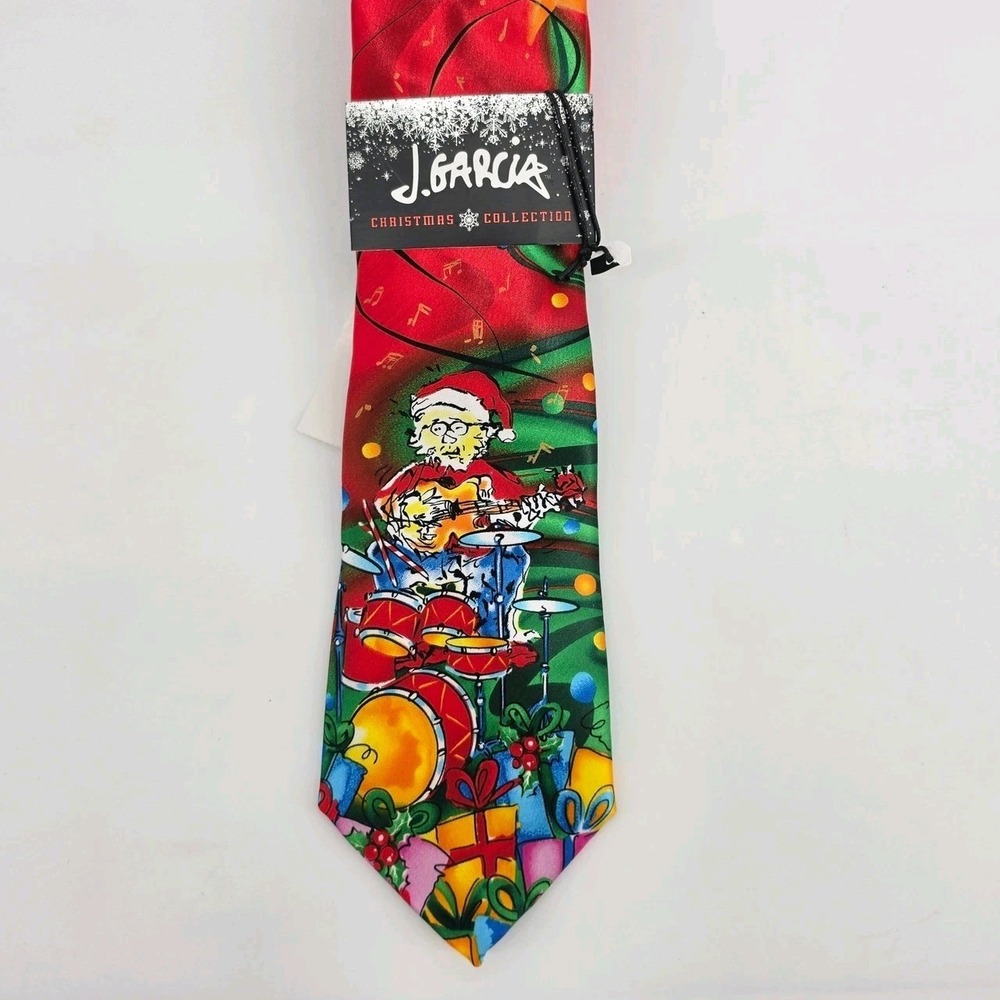 90s J Garcia Christmas Silk Necktie NWT Jerry Garcia Guitar Holiday Deadhead
